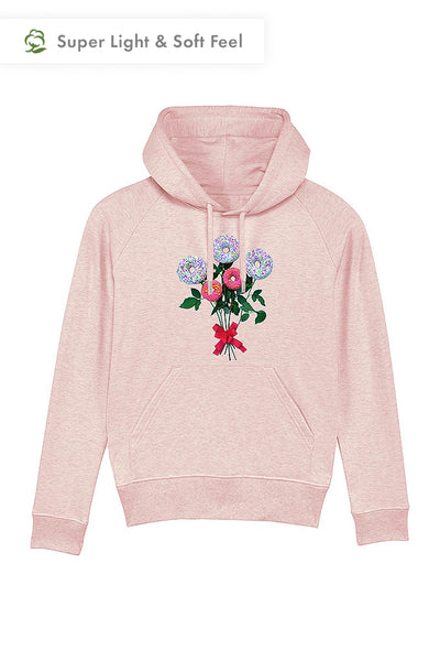 Light Pink Women Donut Flowers Graphic Hoodie, Medium-weight, from organic cotton blend