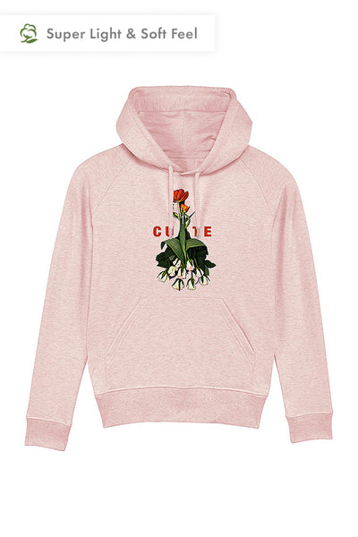 Light Pink Women Cute Floral Graphic Hoodie, Medium-weight, from organic cotton blend