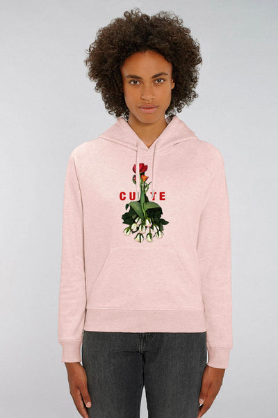 Light Pink Women Cute Floral Graphic Hoodie, Medium-weight, from organic cotton blend