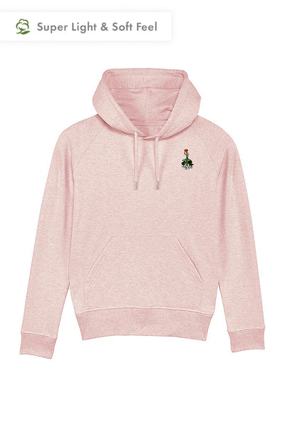 Light Pink Women Floral Printed Hoodie, Medium-weight, from organic cotton blend