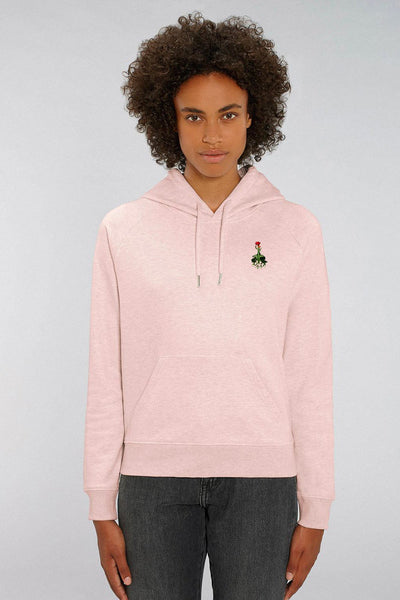 Light Pink Women Floral Printed Hoodie, Medium-weight, from organic cotton blend