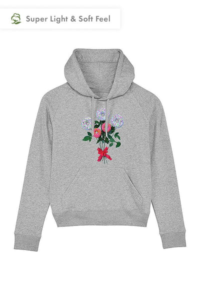 Grey Women Donut Flowers Graphic Hoodie, Medium-weight, from organic cotton blend