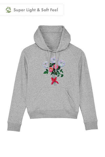 Grey Women Donut Flowers Graphic Hoodie, Medium-weight, from organic cotton blend