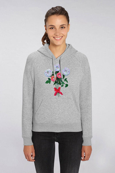 Grey Women Donut Flowers Graphic Hoodie, Medium-weight, from organic cotton blend