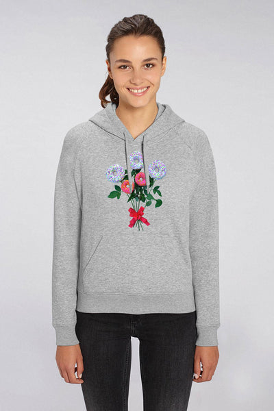 Grey Women Donut Flowers Graphic Hoodie, Medium-weight, from organic cotton blend