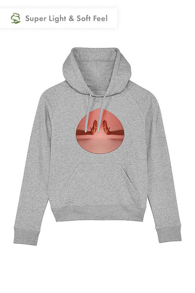 Grey Women Two Hands Graphic Hoodie, Medium-weight, from organic cotton blend