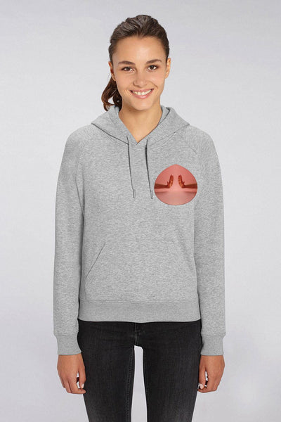 Grey Women Two Hands Printed Hoodie, Medium-weight, from organic cotton blend