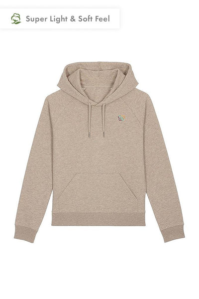 Beige Women Embroidered Logo Hoodie, Medium-weight, from organic cotton blend