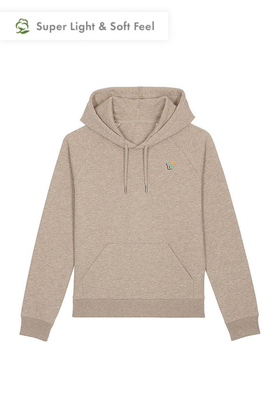 Beige Women Embroidered Logo Hoodie, Medium-weight, from organic cotton blend