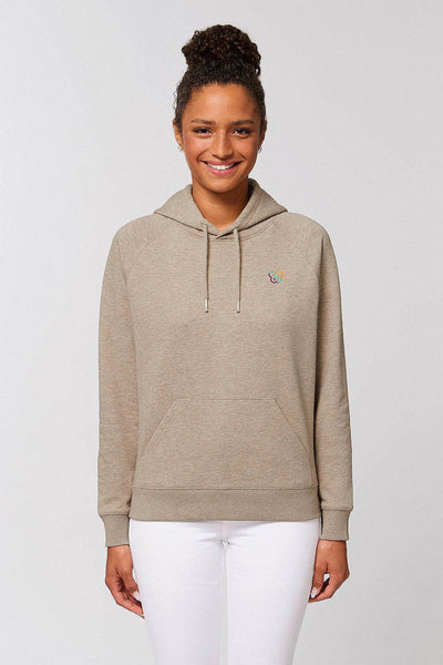 Beige Women Embroidered Logo Hoodie, Medium-weight, from organic cotton blend