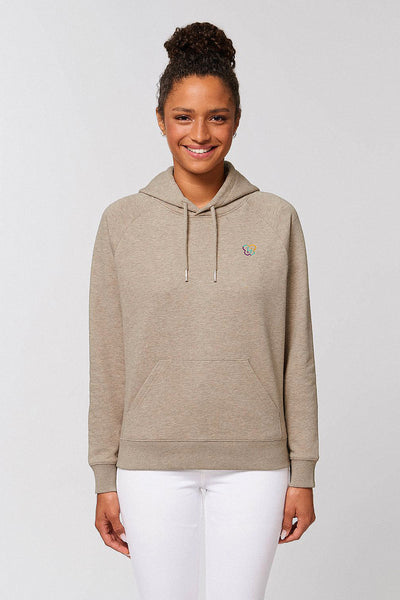 Beige Women Embroidered Logo Hoodie, Medium-weight, from organic cotton blend