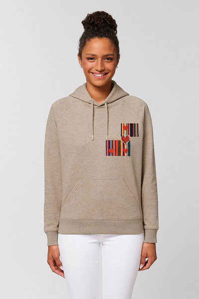 Beige Women Love Heart Graphic Hoodie, Medium-weight, from organic cotton blend