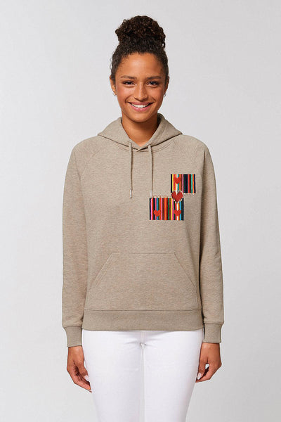 Beige Women Love Heart Graphic Hoodie, Medium-weight, from organic cotton blend