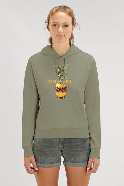 Light Khaki Women Cool Graphic Hoodie, Medium-weight, from organic cotton blend