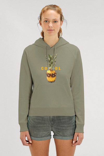 Light Khaki Women Cool Graphic Hoodie, Medium-weight, from organic cotton blend
