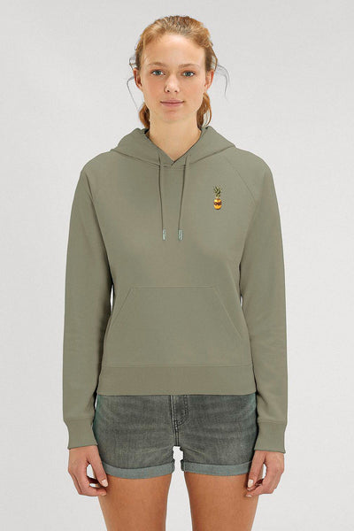 Light Khaki Women Cool Pineapple Hoodie, Medium-weight, from organic cotton blend