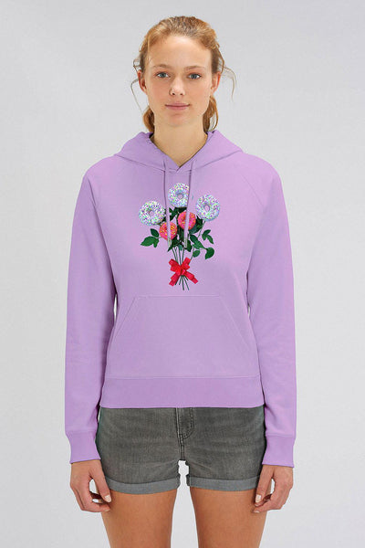Purple Women Donut Flowers Graphic Hoodie, Medium-weight, from organic cotton blend