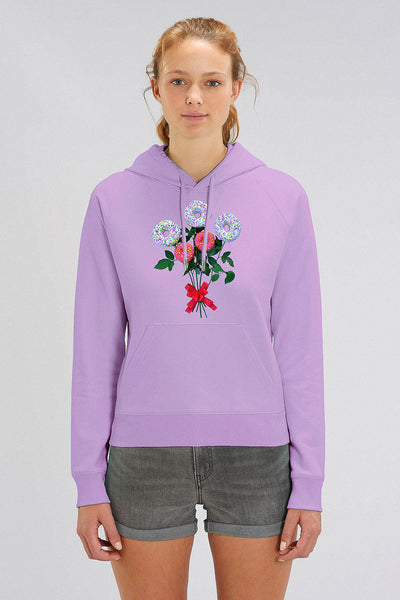 Purple Women Donut Flowers Graphic Hoodie, Medium-weight, from organic cotton blend