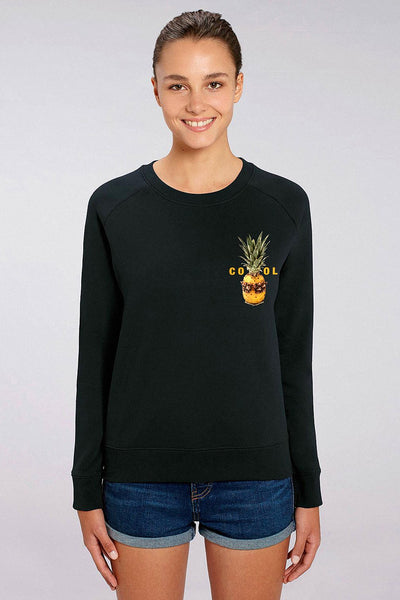 Black Women Cool Printed Sweatshirt, Medium-weight, from organic cotton blend