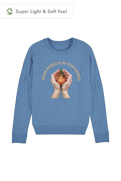 Blue Women Your World Graphic Sweatshirt, Medium-weight, from organic cotton blend