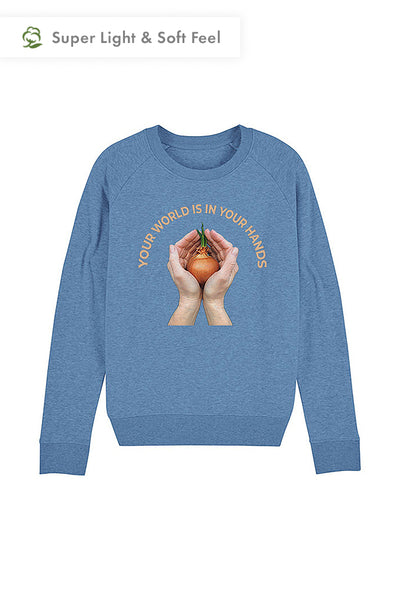 Blue Women Your World Graphic Sweatshirt, Medium-weight, from organic cotton blend