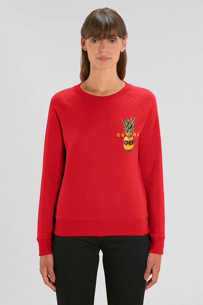 Red Women Cool Printed Sweatshirt, Medium-weight, from organic cotton blend