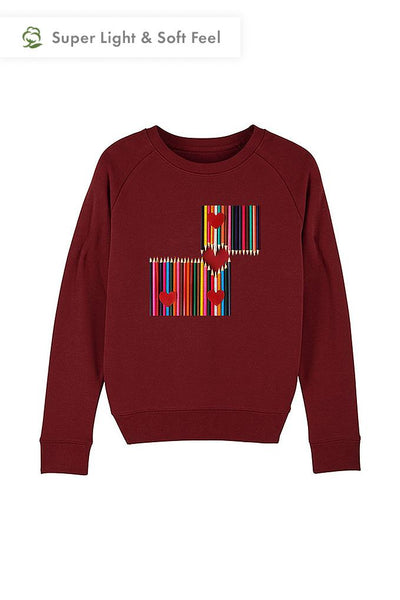 Burgundy Women Love More Graphic Sweatshirt, Medium-weight, from organic cotton blend