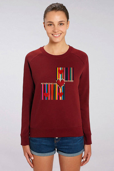 Burgundy Women Love More Graphic Sweatshirt, Medium-weight, from organic cotton blend