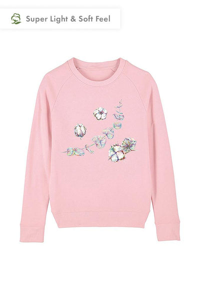 Cotton Pink Women Floral Graphic Sweatshirt, Medium-weight, from organic cotton blend