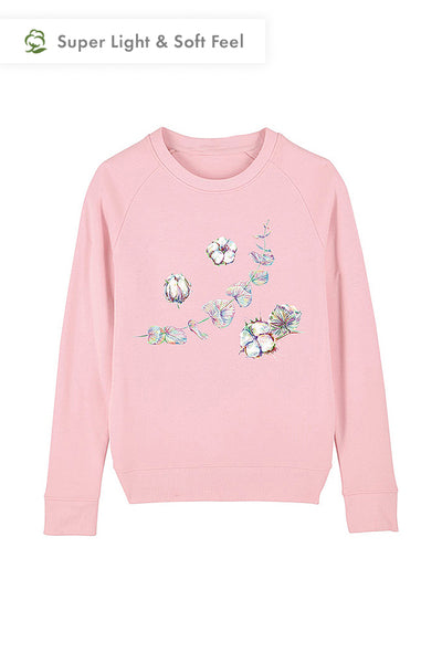 Cotton Pink Women Floral Graphic Sweatshirt, Medium-weight, from organic cotton blend