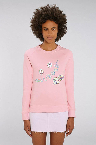 Cotton Pink Women Floral Graphic Sweatshirt, Medium-weight, from organic cotton blend