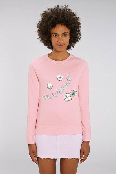 Cotton Pink Women Floral Graphic Sweatshirt, Medium-weight, from organic cotton blend