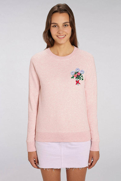 Light Pink Women Donut Flowers Print Sweatshirt, Medium-weight, from organic cotton blend