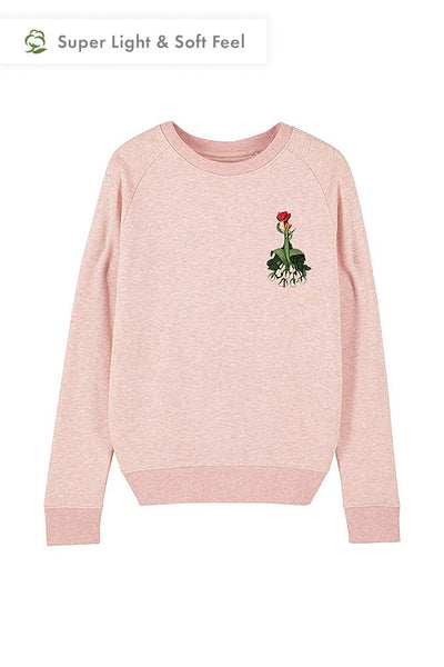 Light Pink Women Floral Sweatshirt, Medium-weight, from organic cotton blend