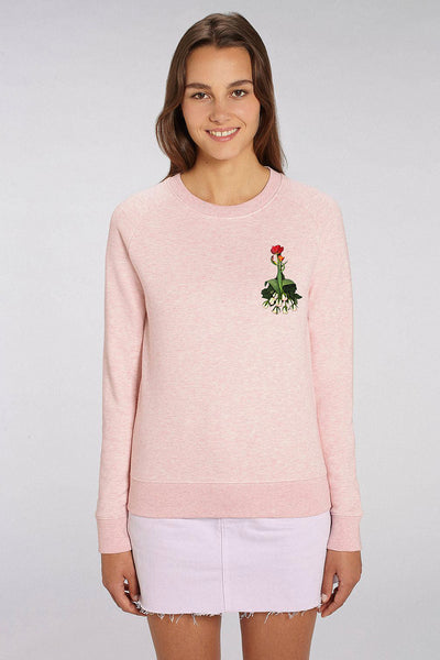 Light Pink Women Floral Sweatshirt, Medium-weight, from organic cotton blend