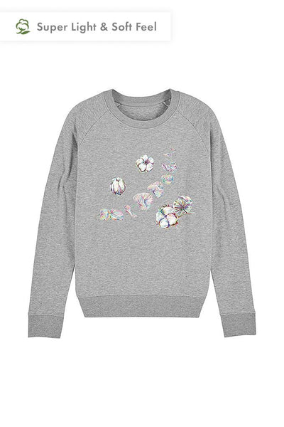 Grey Women Floral Graphic Sweatshirt, Medium-weight, from organic cotton blend