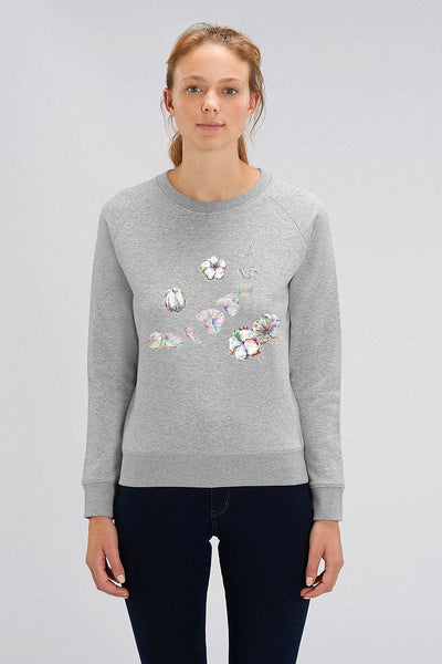 Grey Women Floral Graphic Sweatshirt, Medium-weight, from organic cotton blend