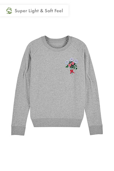 Grey Women Donut Flowers Print Sweatshirt, Medium-weight, from organic cotton blend