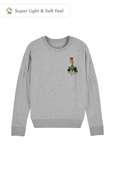 Grey Women Floral Sweatshirt, Medium-weight, from organic cotton blend
