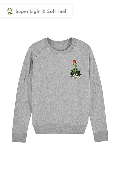 Grey Women Floral Sweatshirt, Medium-weight, from organic cotton blend