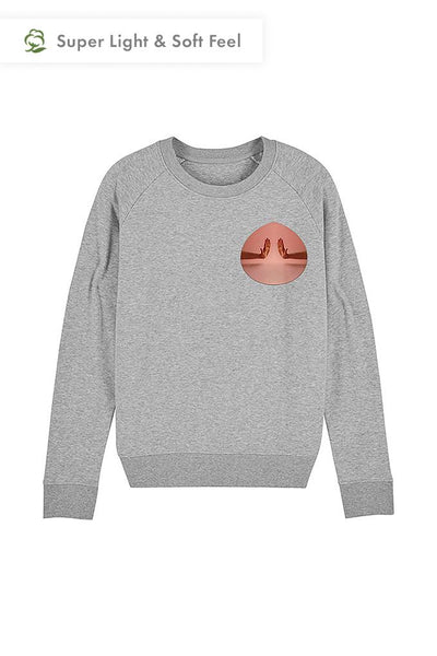 Grey Women Two Hands Printed Sweatshirt, Medium-weight, from organic cotton blend