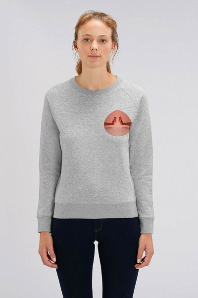 Grey Women Two Hands Printed Sweatshirt, Medium-weight, from organic cotton blend