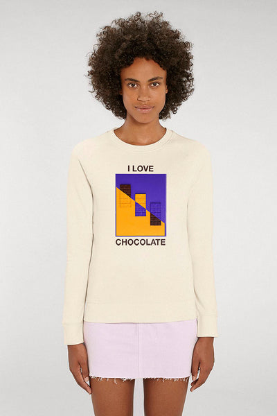 Beige Women Chocolate Love Sweatshirt, Medium-weight, from organic cotton blend