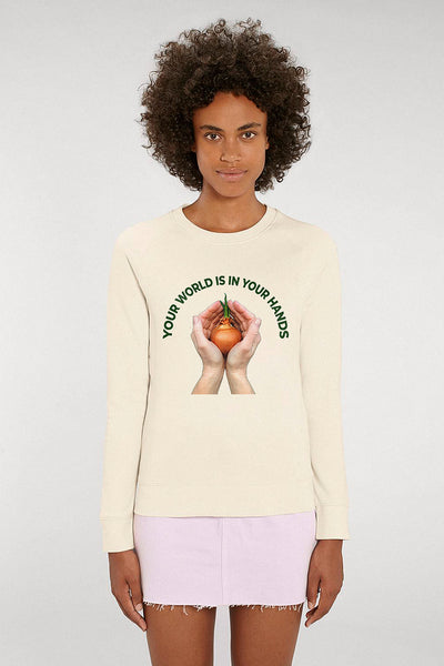 Beige Women Your World Graphic Sweatshirt, Medium-weight, from organic cotton blend