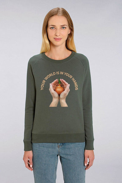 Khaki Women Your World Graphic Sweatshirt, Medium-weight, from organic cotton blend