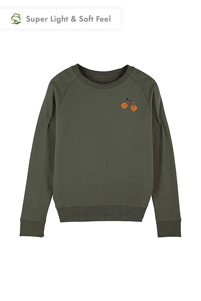 Khaki Women Orange Bicycle Sweatshirt, Medium-weight, from organic cotton blend