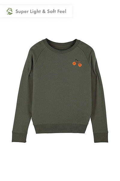 Khaki Women Orange Bicycle Sweatshirt, Medium-weight, from organic cotton blend