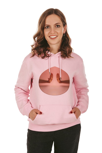 Cotton Pink Two Hands Graphic Hoodie, Heavyweight, from organic cotton blend, Unisex, for Women & for Men