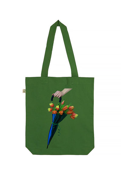 Organic Cotton Tote Bag with Blooming Umbrella print