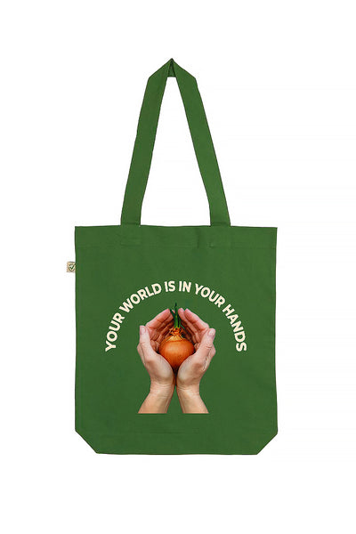 Organic Cotton Tote Bag with Green World Print